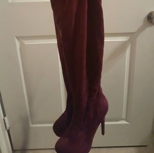 Burgundy over the knee boots